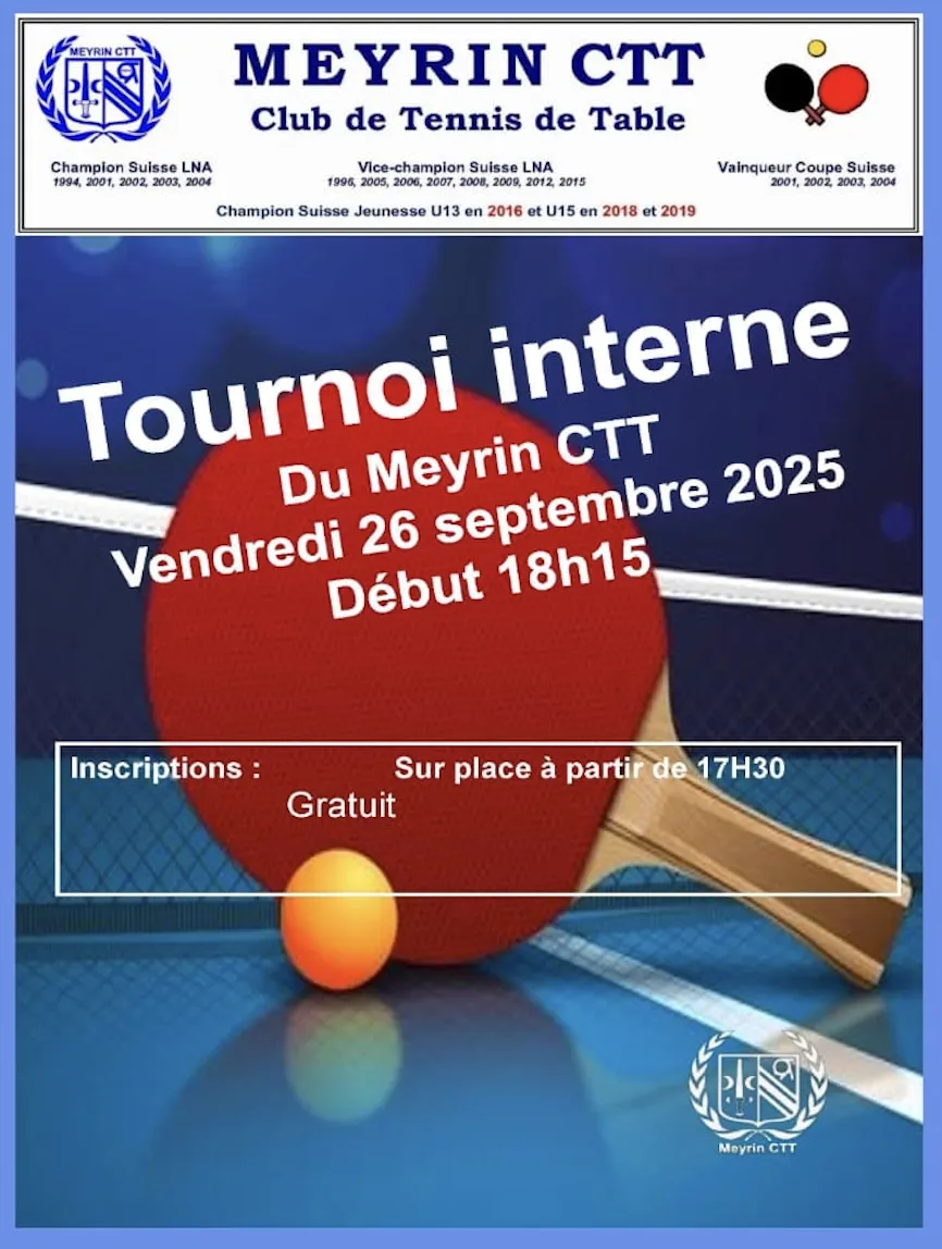 Internal tournament Friday September 26, starting at 18:15
